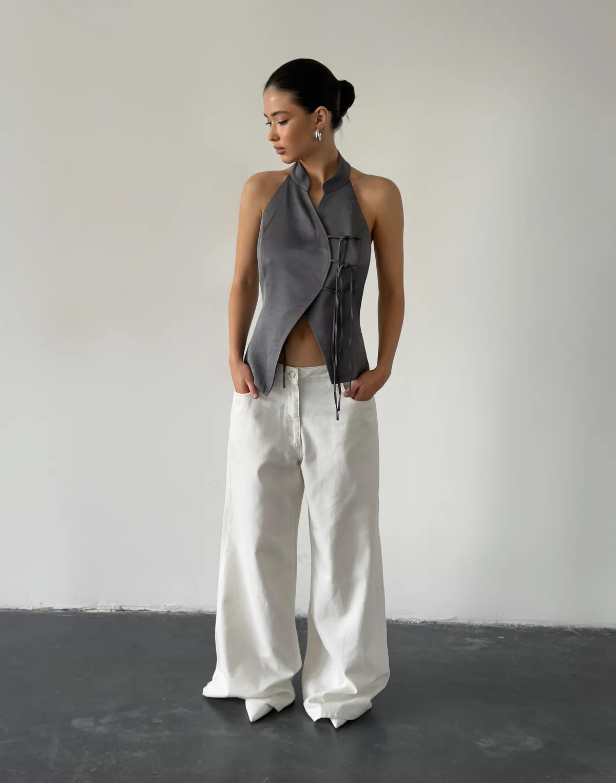 Сатиновий топ в азійському стилі, графітовий - Фото 3