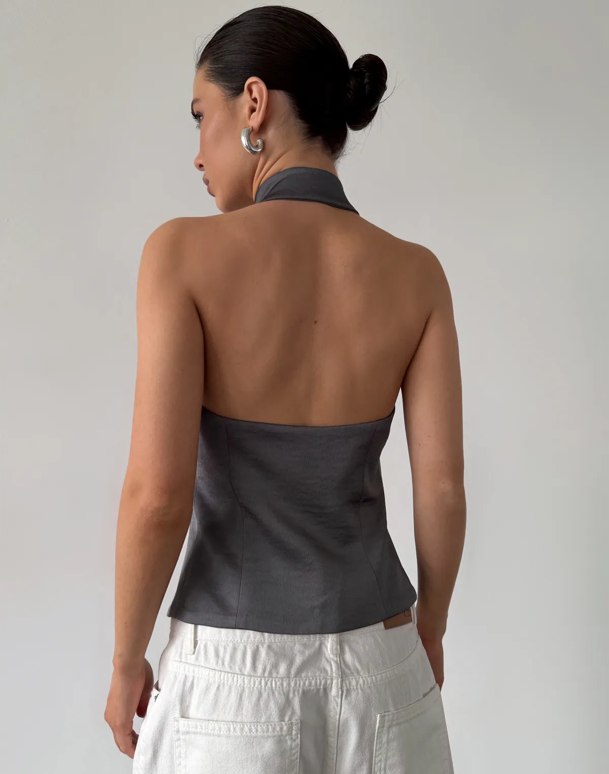 Сатиновий топ в азійському стилі, графітовий - Фото 2