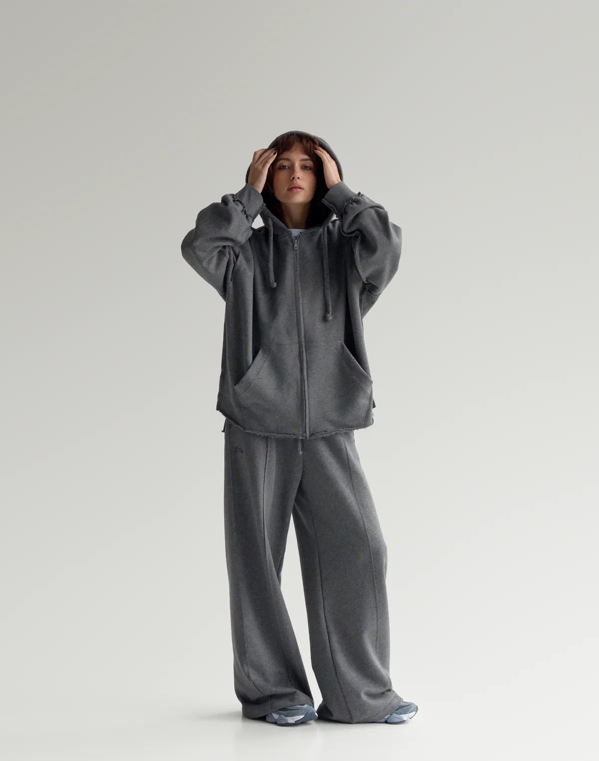 Зіпер оверсайз з декоративними швами, темний меланж - Фото 8