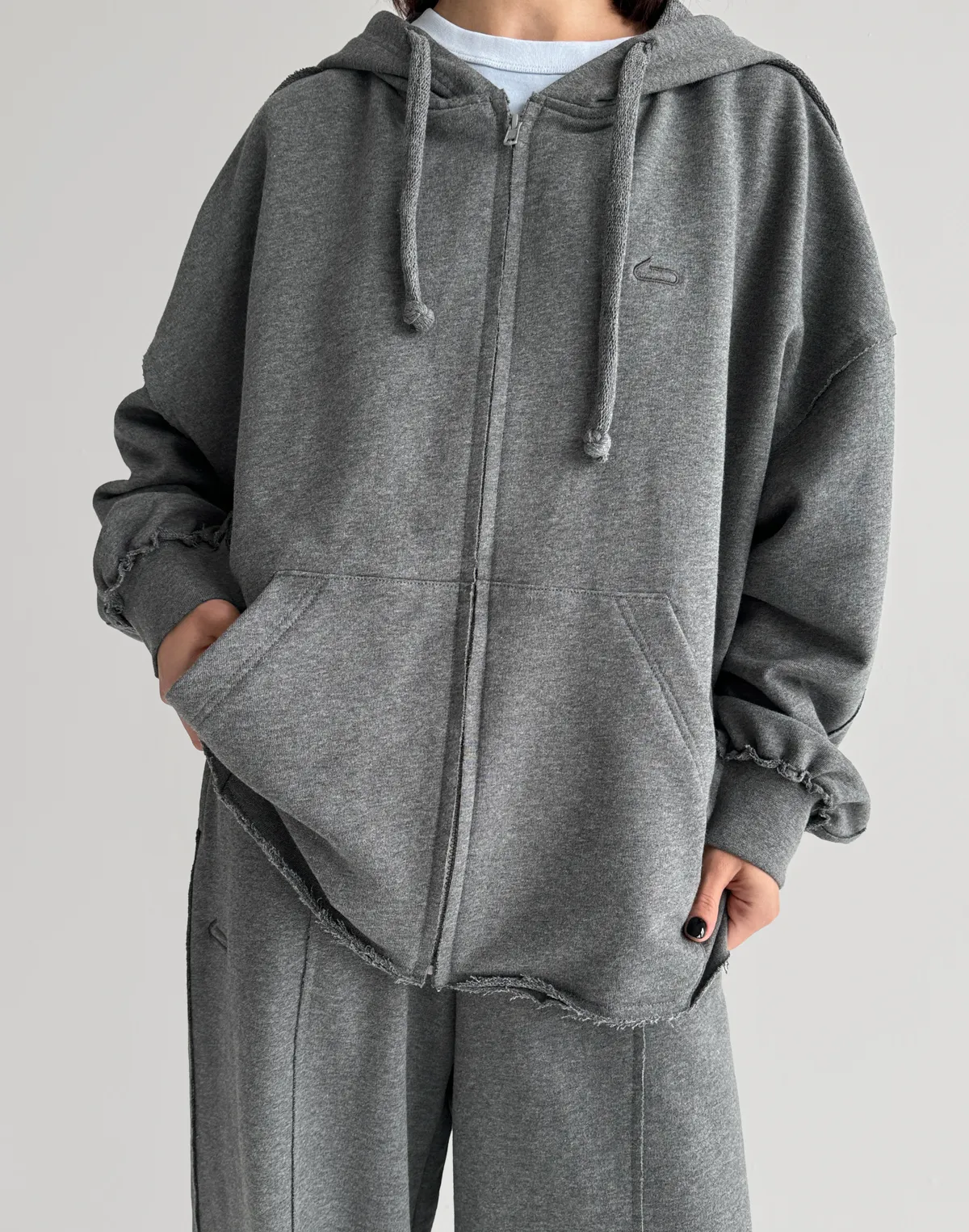 Зіпер оверсайз з декоративними швами, темний меланж - Фото 1