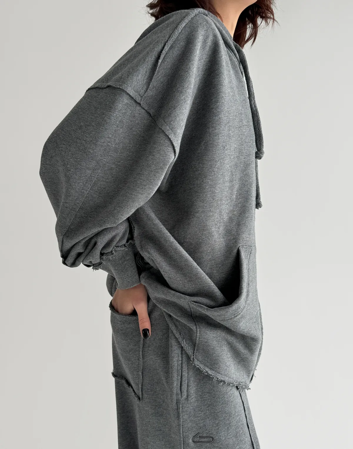 Зіпер оверсайз з декоративними швами, темний меланж - Фото 6