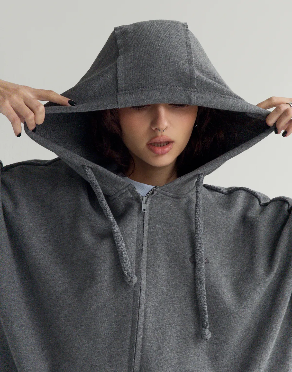 Зіпер оверсайз з декоративними швами, темний меланж - Фото 5