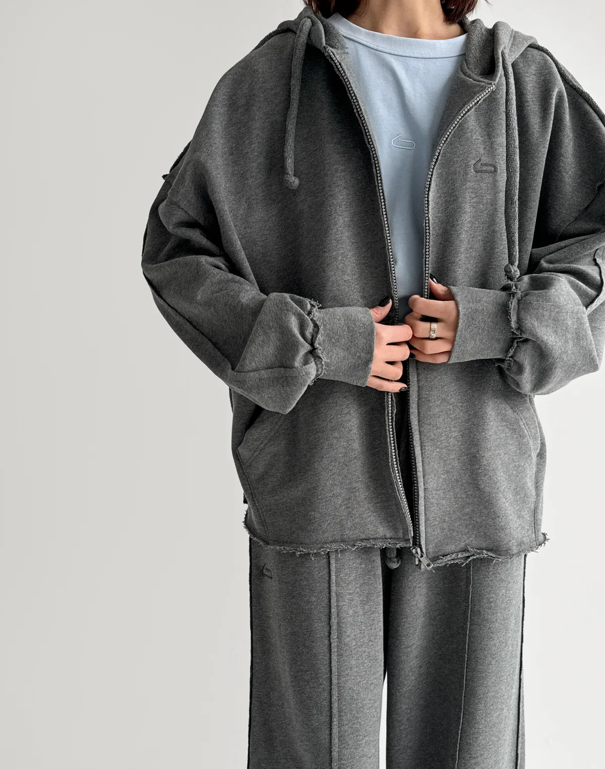 Зіпер оверсайз з декоративними швами, темний меланж - Фото 4