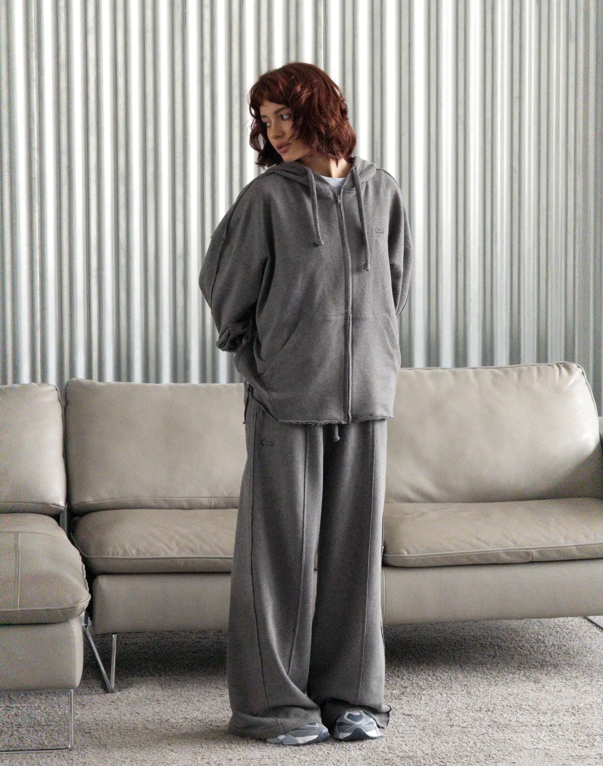 Зіпер оверсайз з декоративними швами, темний меланж - Фото 3