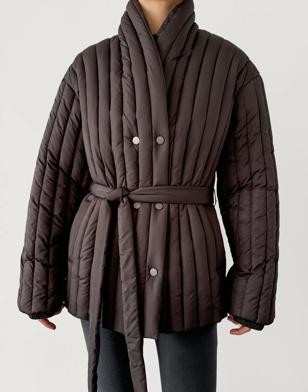 Куртка двухстороння весняна стьогана, кавово-графітова - Фото 1