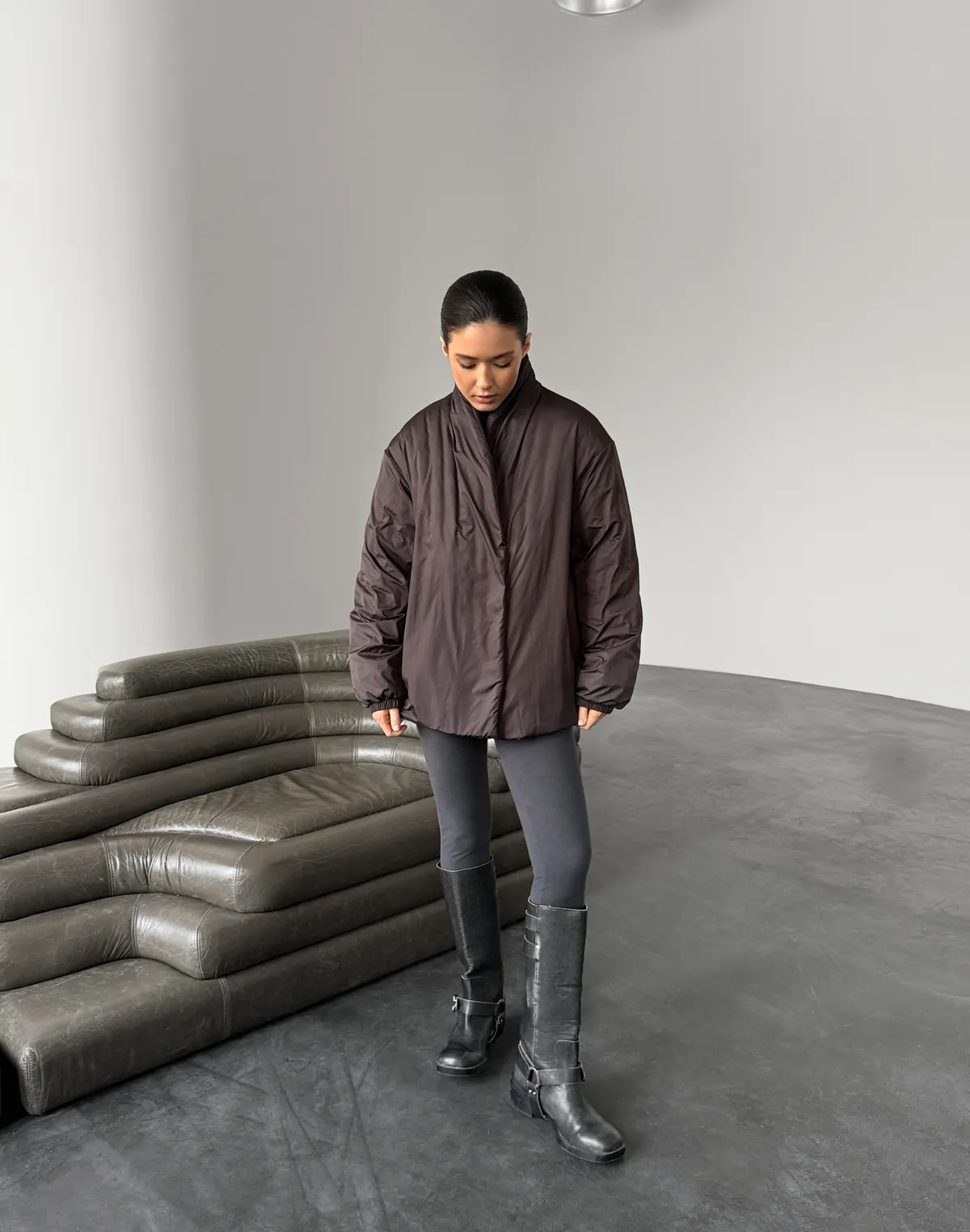 Куртка двухстороння весняна стьогана, кавово-графітова - Фото 7