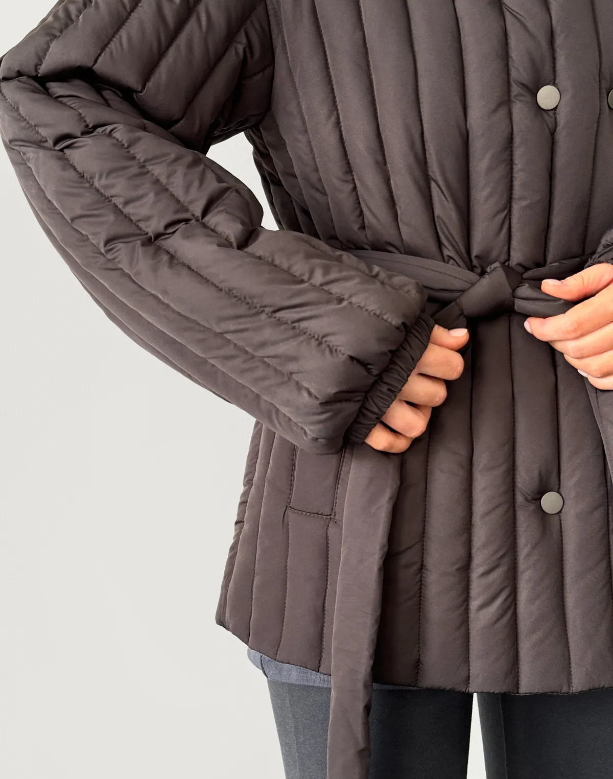 Куртка двухстороння весняна стьогана, кавово-графітова - Фото 4