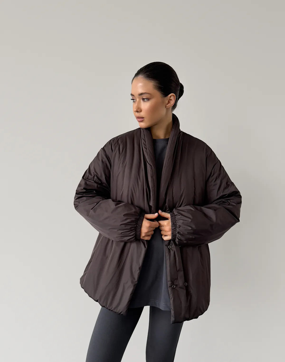 Куртка двухстороння весняна стьогана, кавово-графітова - Фото 8