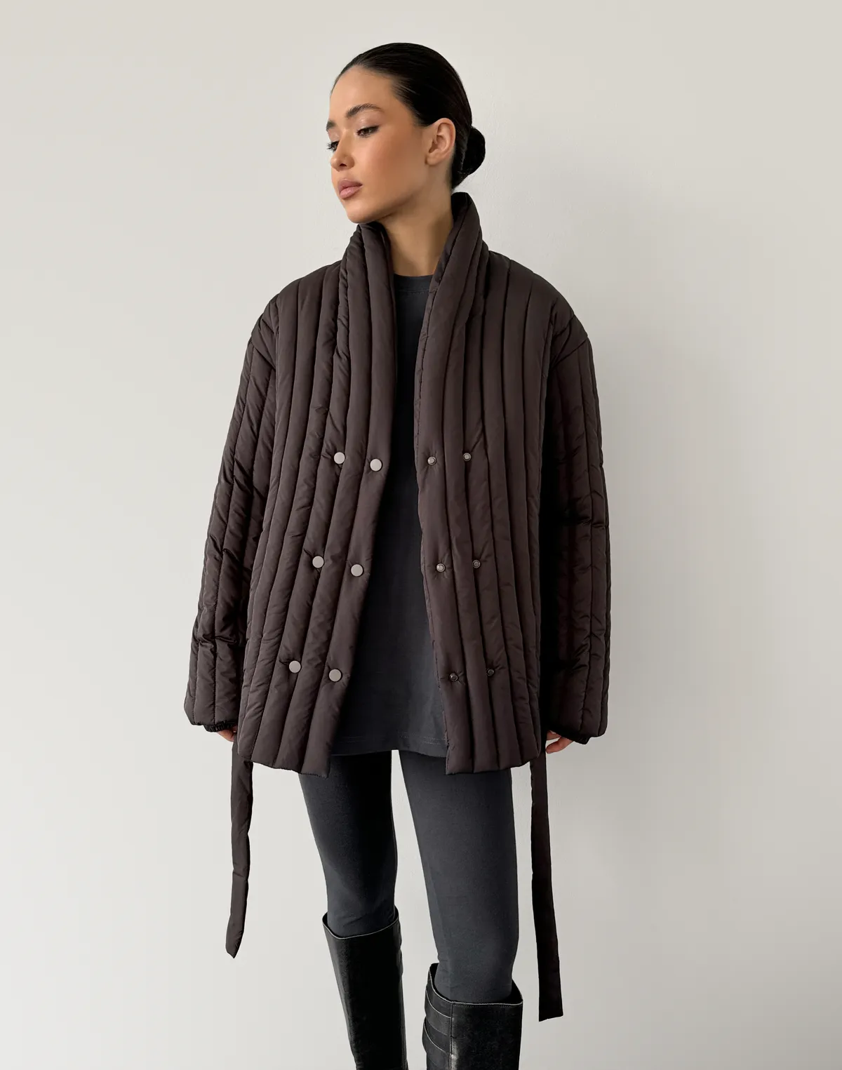 Куртка двухстороння весняна стьогана, кавово-графітова - Фото 3