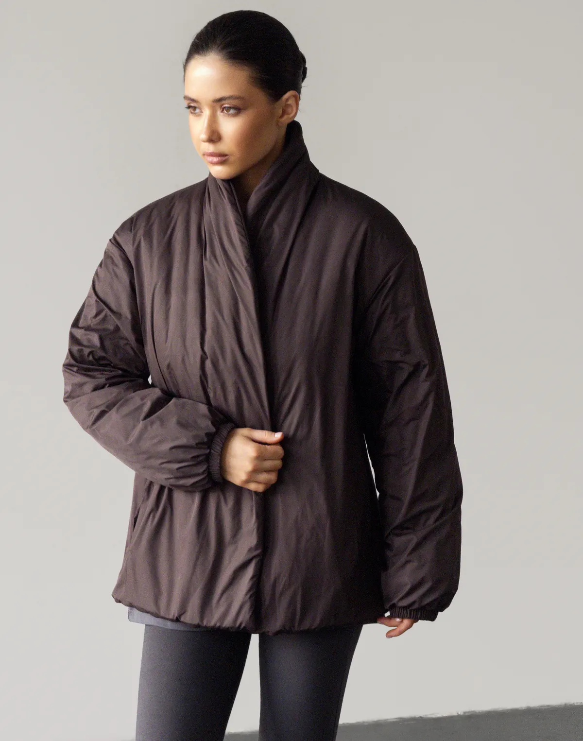 Куртка двухстороння весняна стьогана, кавово-графітова - Фото 5