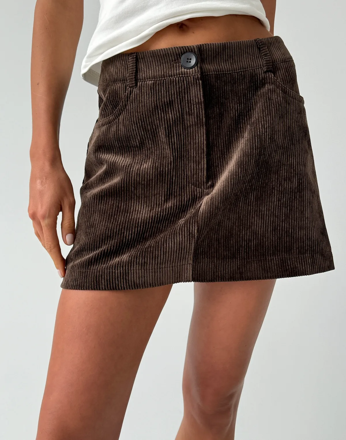 Спідниця міні вельветова весняна, шоколадна - Фото 1