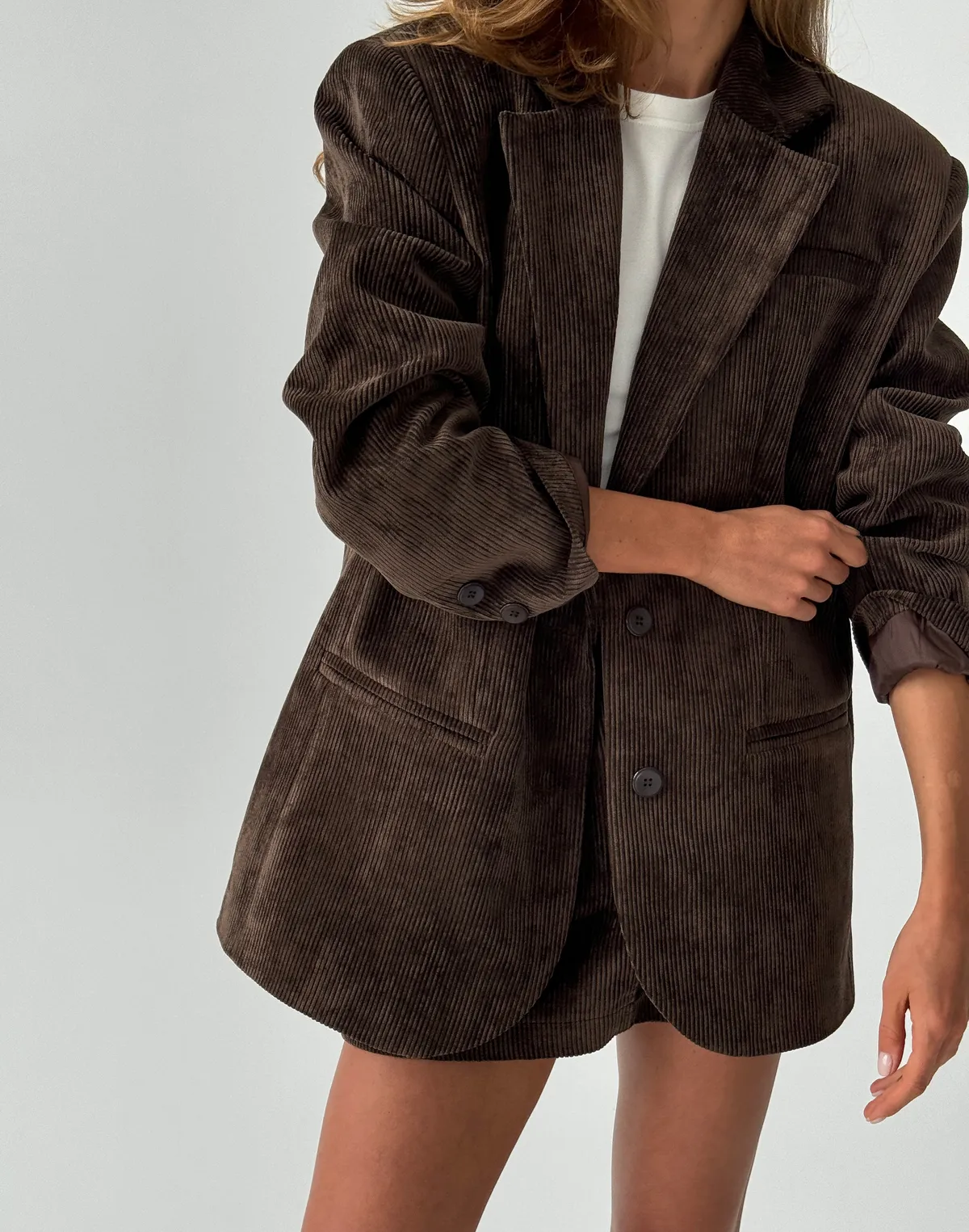 Жакет оверсайз вельветовий, шоколад - Фото 1