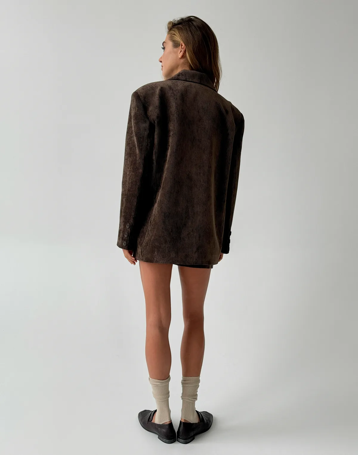 Жакет оверсайз вельветовий, шоколад - Фото 2