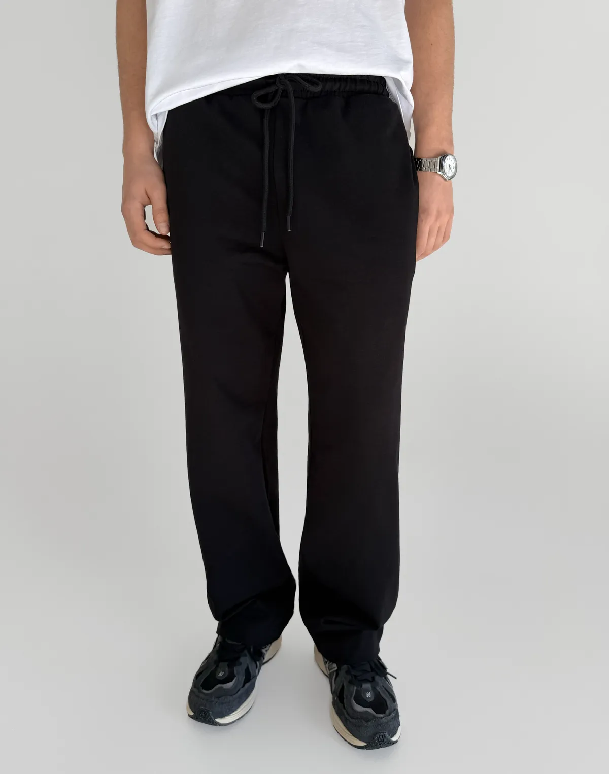 Штани прямі весняні чоловічі базові, чорні - Фото 1