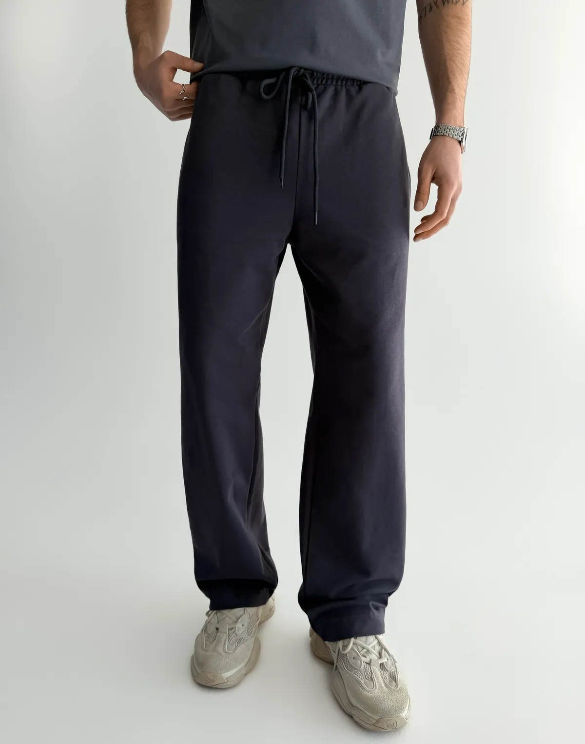 Штани прямі весняні чоловічі базові, графіт - Фото 1