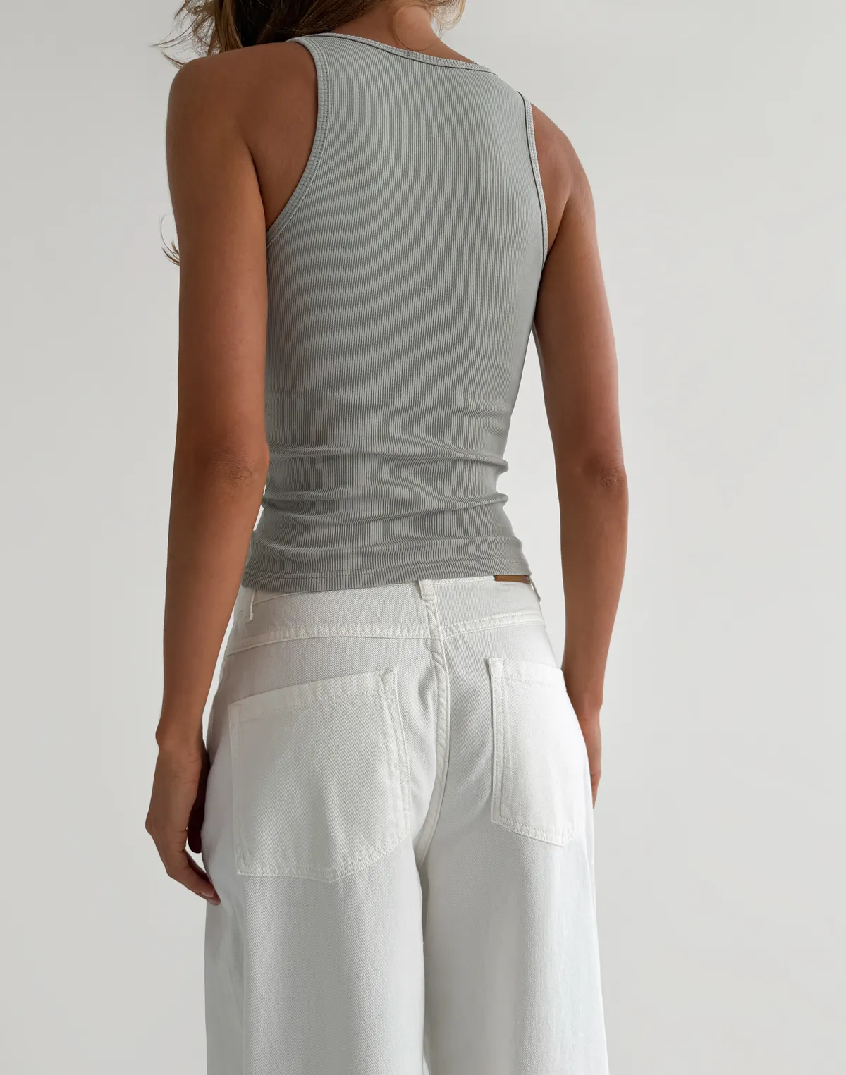 Майка в рубчик класична, сіра - Фото 2