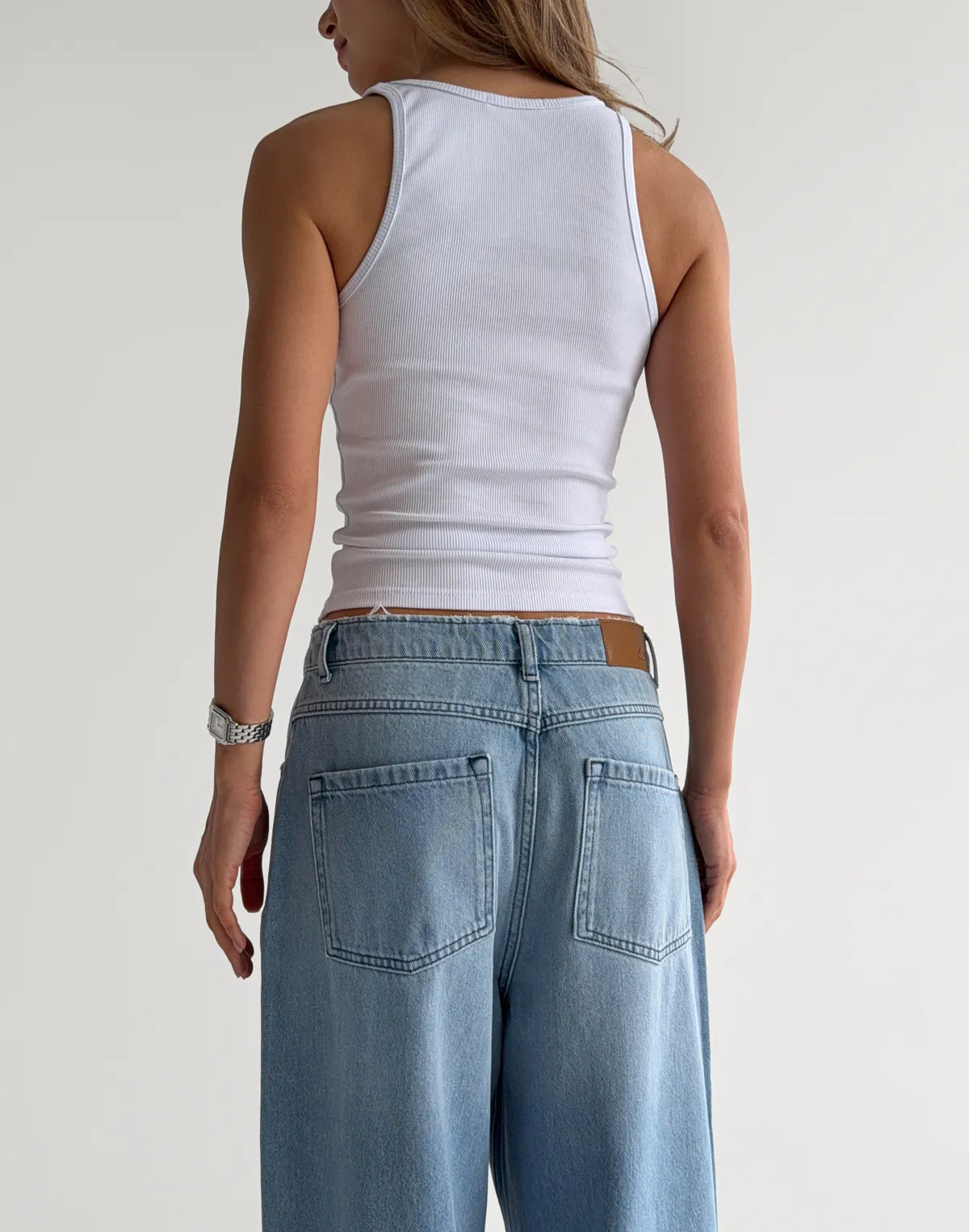 Майка в рубчик класична, біла - Фото 2