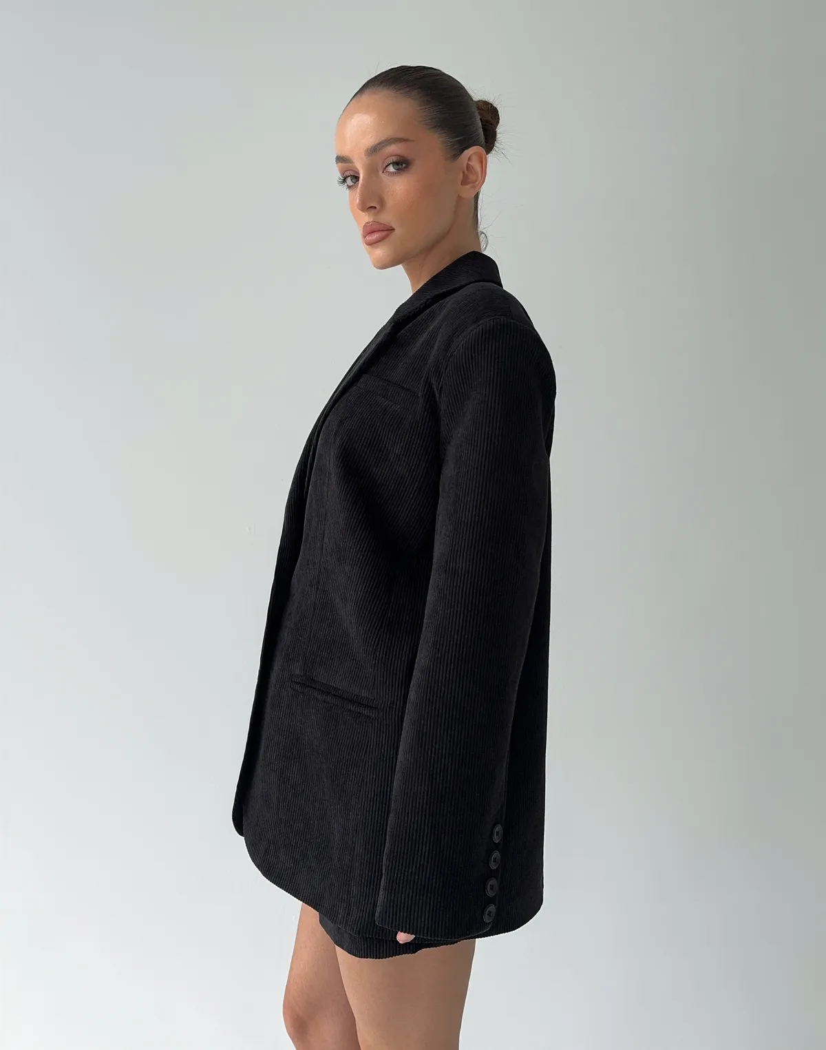 Жакет оверсайз вельветовий, чорний - Фото 7