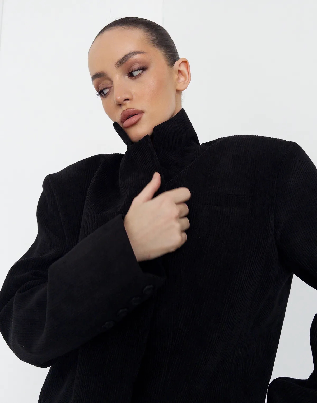 Жакет оверсайз вельветовий, чорний - Фото 6