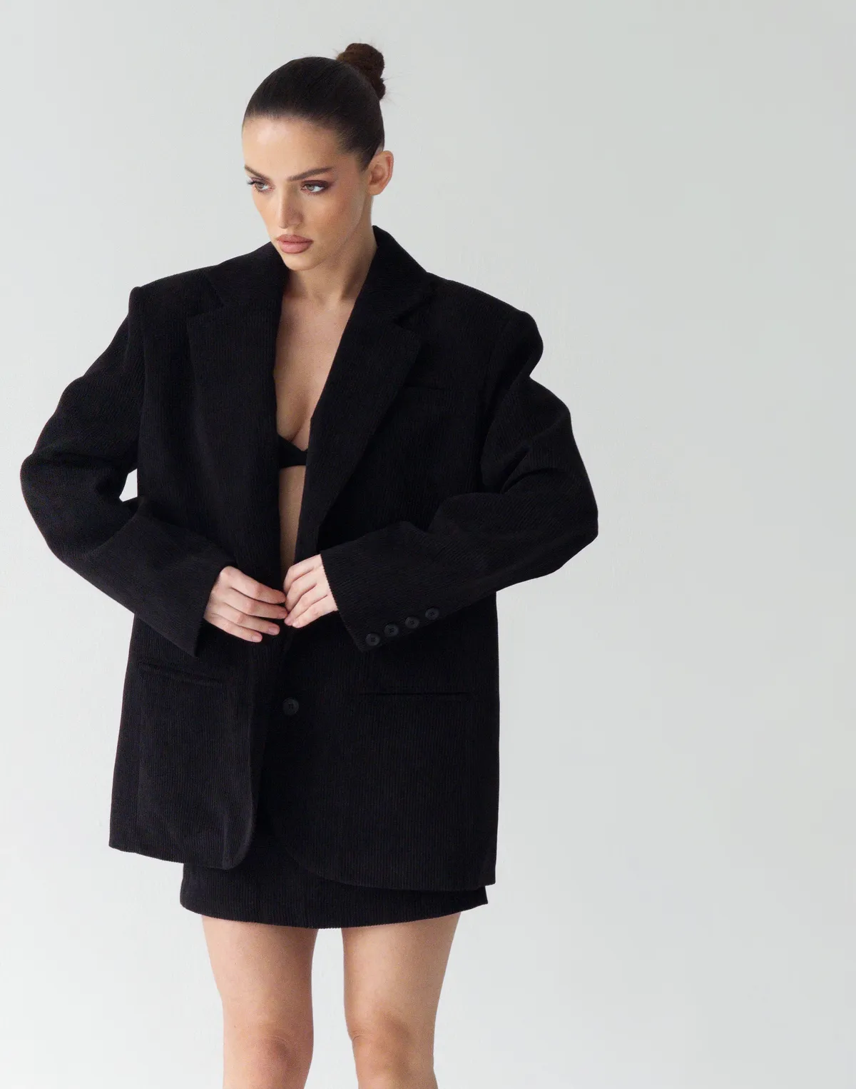 Жакет оверсайз вельветовий, чорний - Фото 4