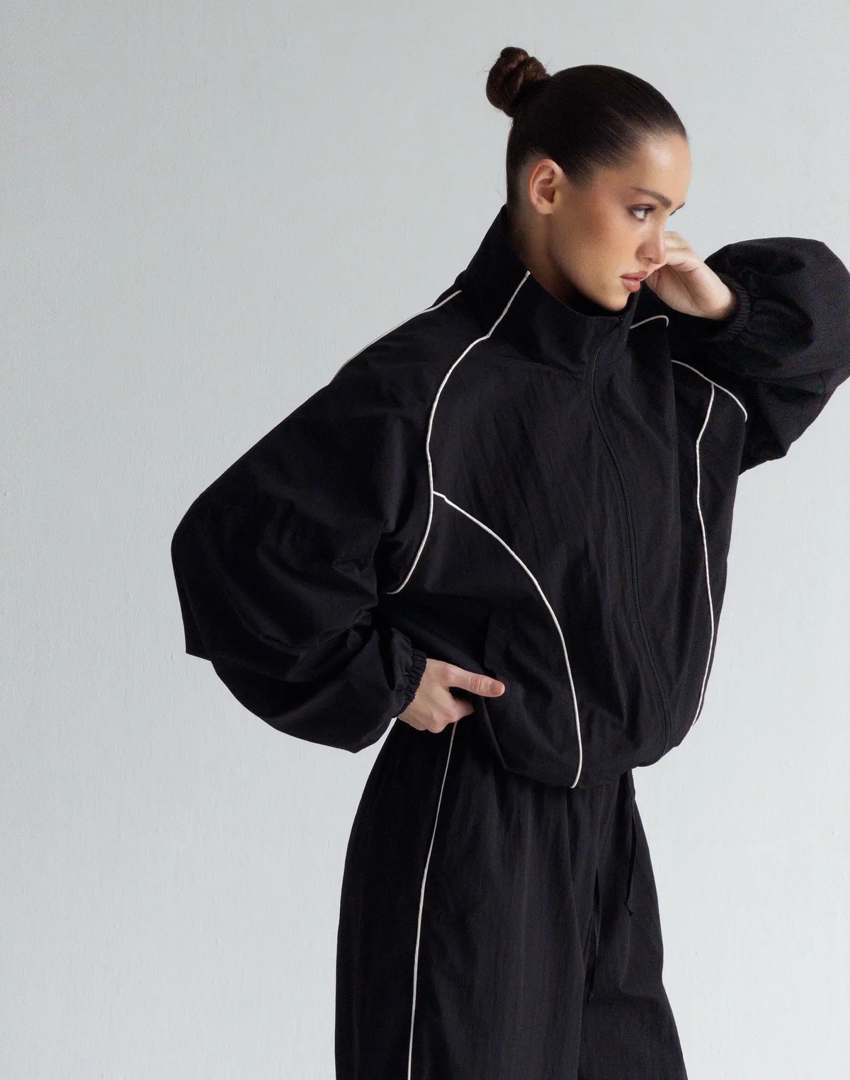 Зіпер з плащової тканини з кантом, чорний - Фото 6