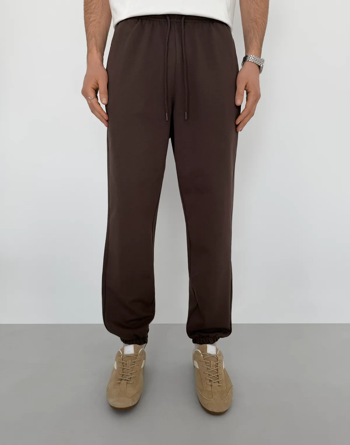 Штани джогери весняні чоловічі базові, шоколад - Фото 1