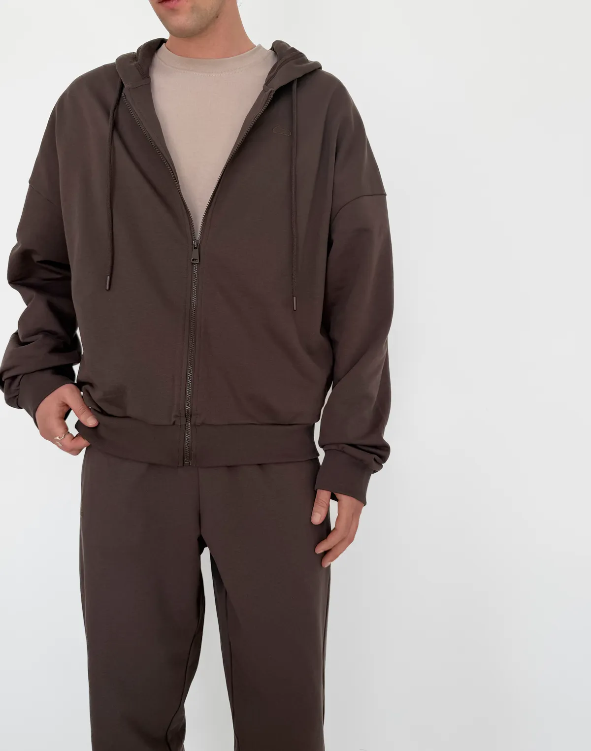 Зіпер чоловічий весняний з капюшоном, шоколад - Фото 1