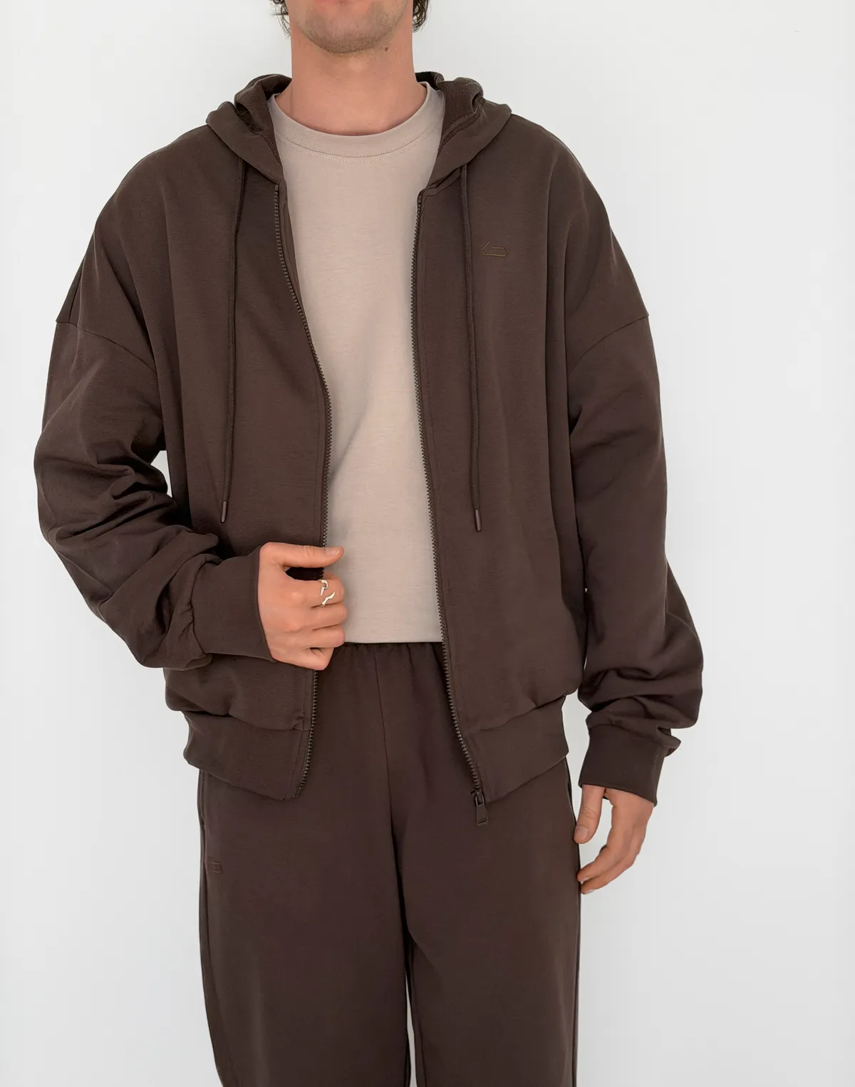 Зіпер чоловічий весняний з капюшоном, шоколад - Фото 6