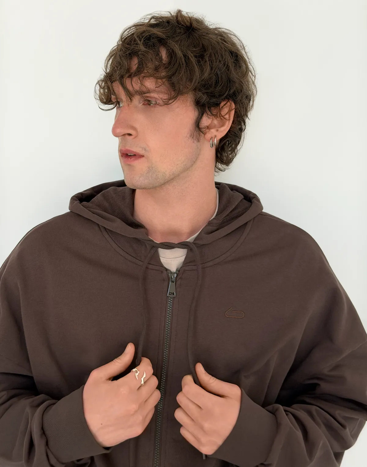 Комплект чоловічій весняний зіпер з капюшоном та джогери базові, шоколад - Фото 5