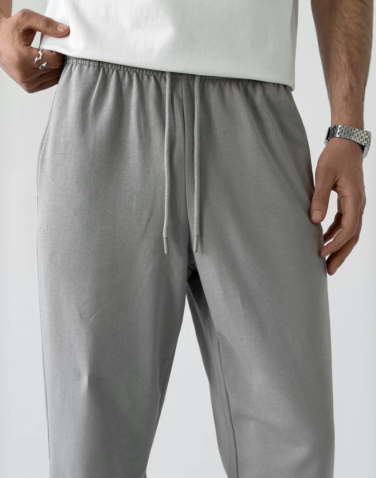 Штани джогери весняні чоловічі базові, нейтральний сірий - Фото 6