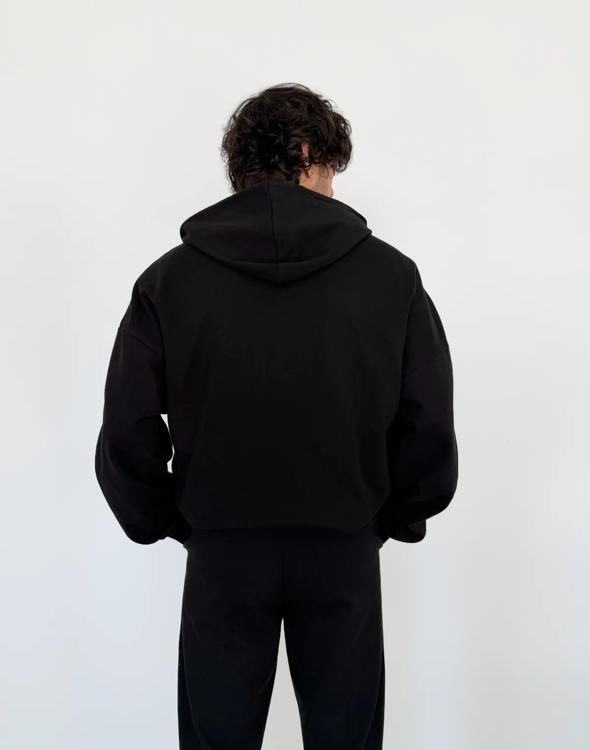 Зіпер чоловічий весняний з капюшоном, чорний - Фото 2