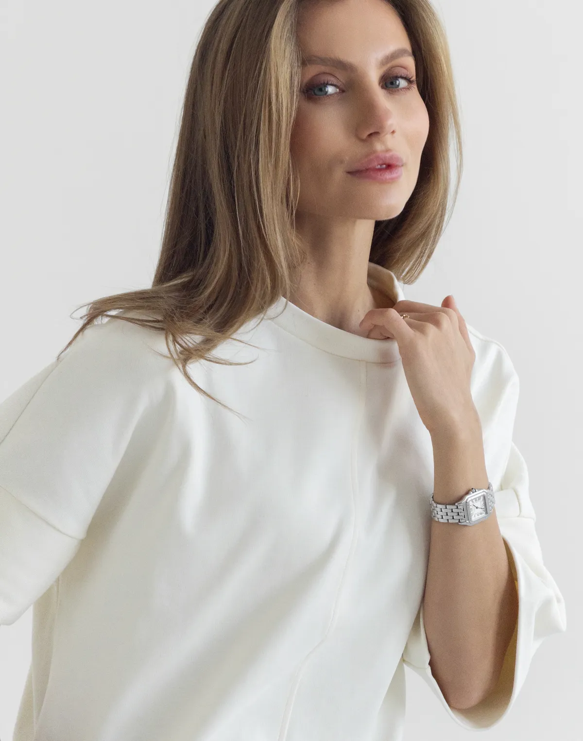 Футболка у рубчик з подовженим рукавом оверсайз, екрю - Фото 7