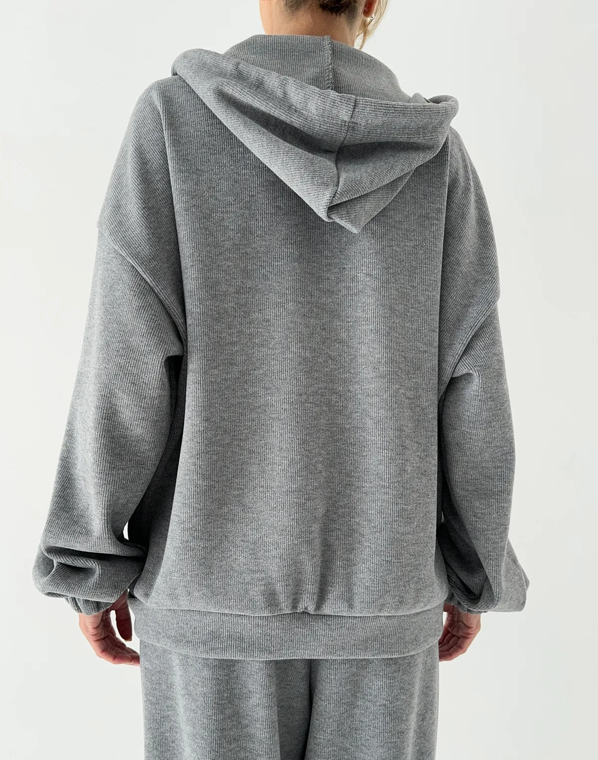 Зіпер жіночий оверсайз з текстурованої тканини у рубчик, сірий - Фото 2