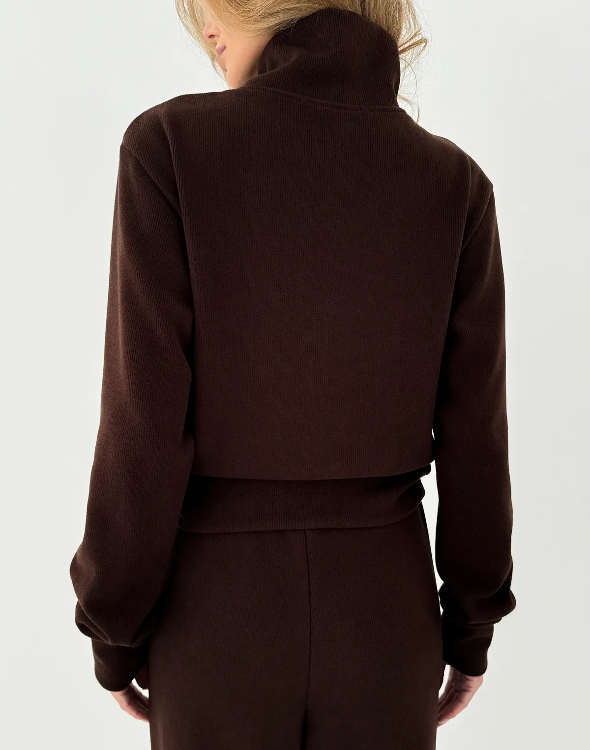 Зіпер приталений з текстурованої тканини у рубчик, шоколадний - Фото 2