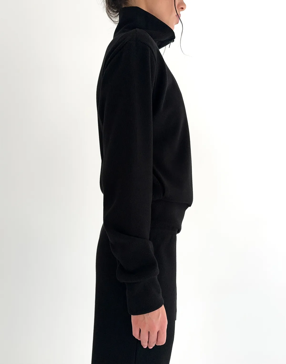 Зіпер приталений з текстурованої тканини у рубчик, чорний - Фото 7