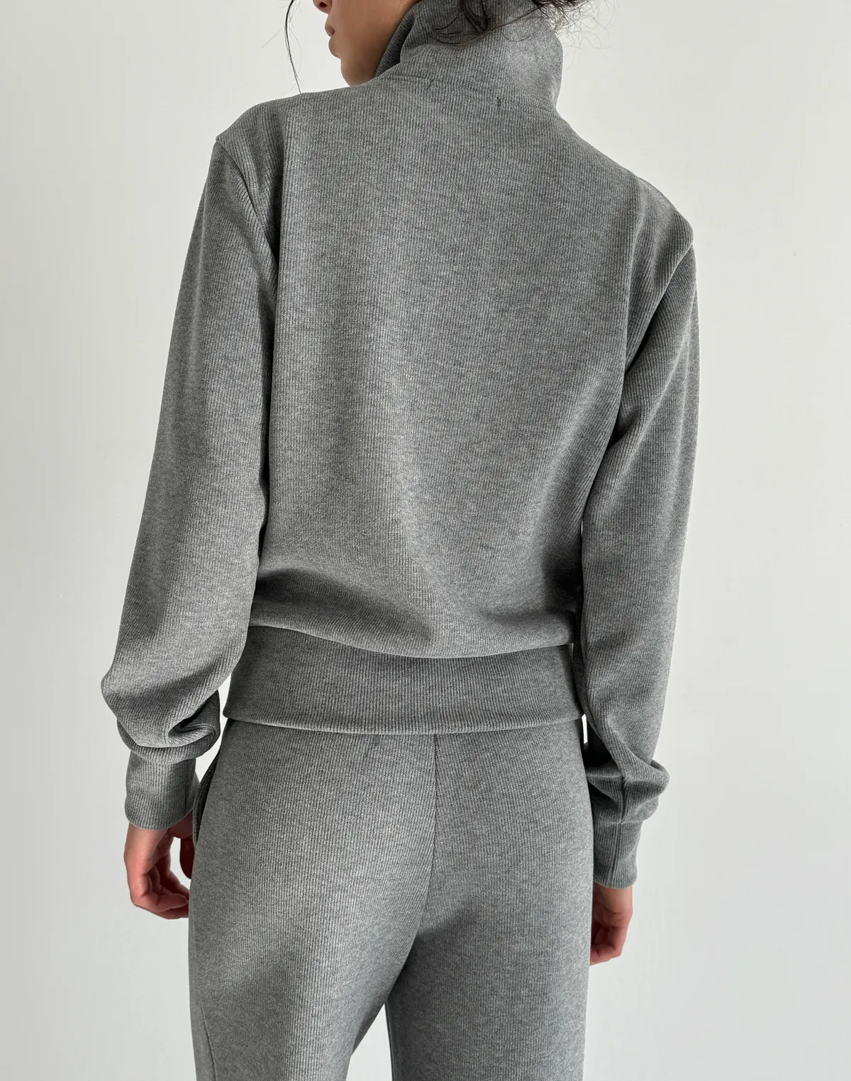 Зіпер приталений з текстурованої тканини у рубчик, сірий - Фото 2