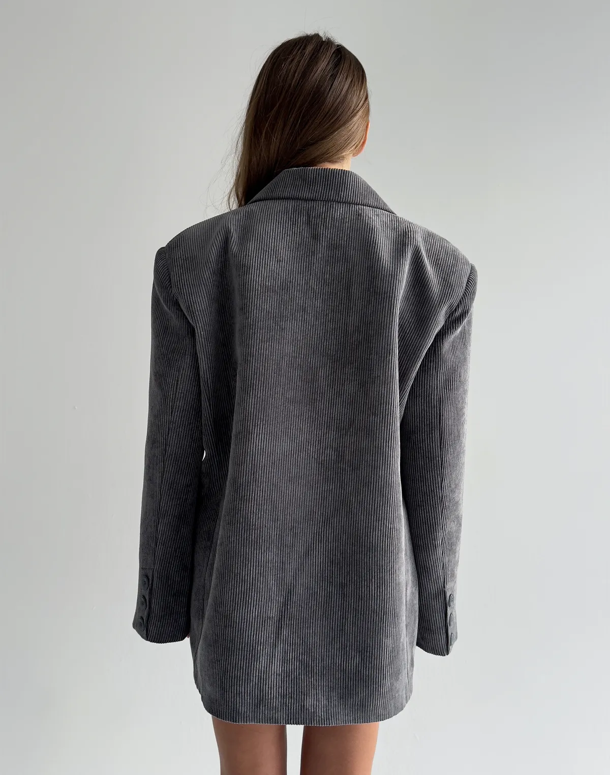 Жакет оверсайз вельветовий, сірий - Фото 2