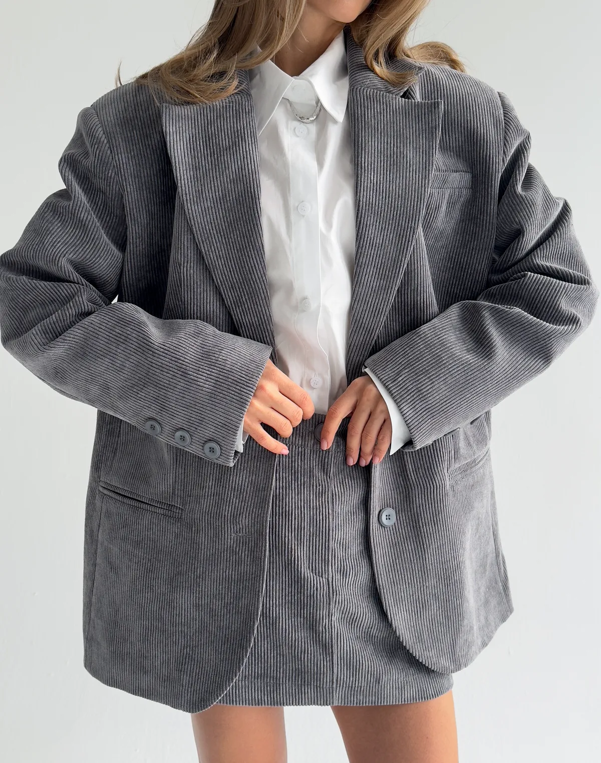 Жакет оверсайз вельветовий, сірий - Фото 6