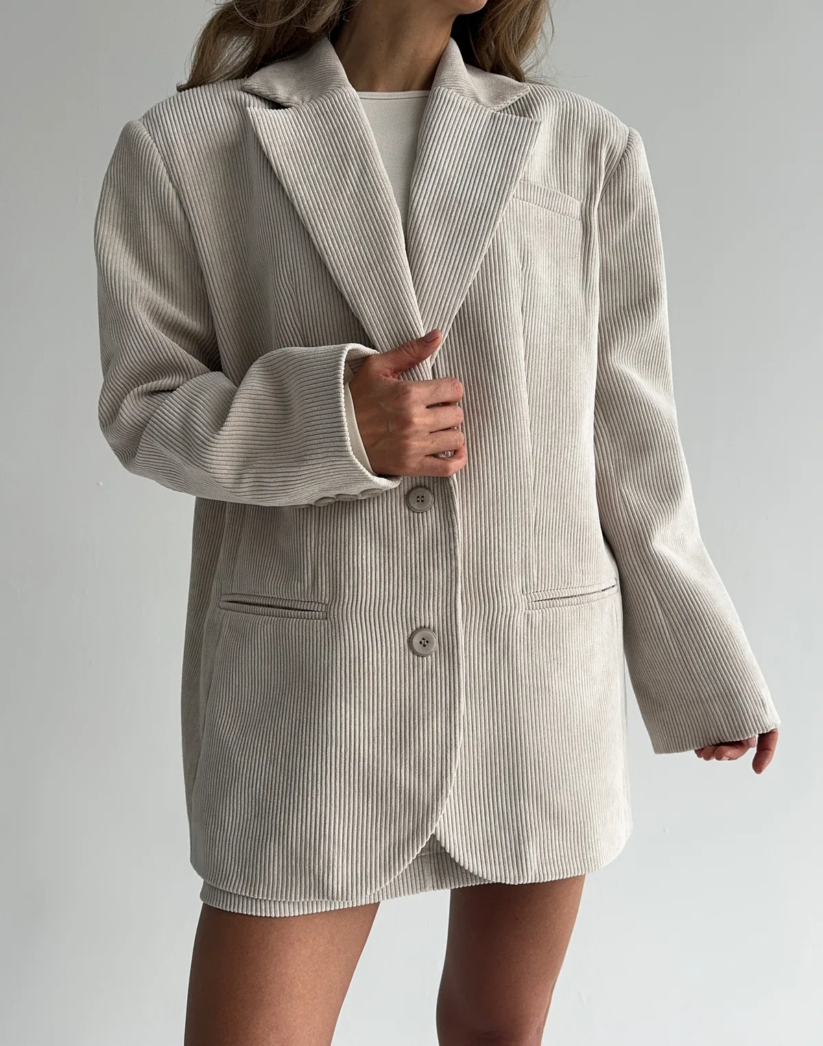 Жакет оверсайз вельветовий, молочний - Фото 1