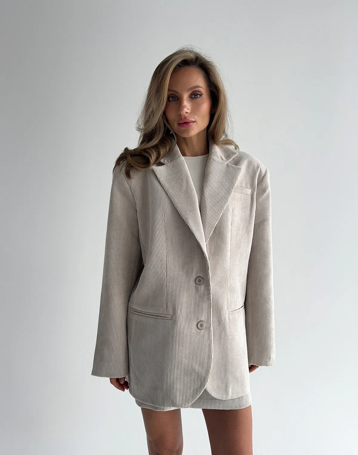 Жакет оверсайз вельветовий, молочний - Фото 5