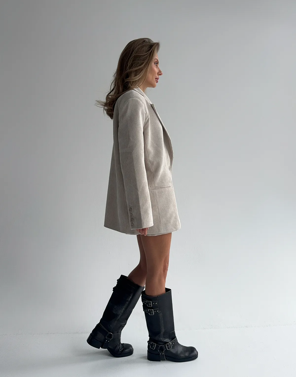 Жакет оверсайз вельветовий, молочний - Фото 3