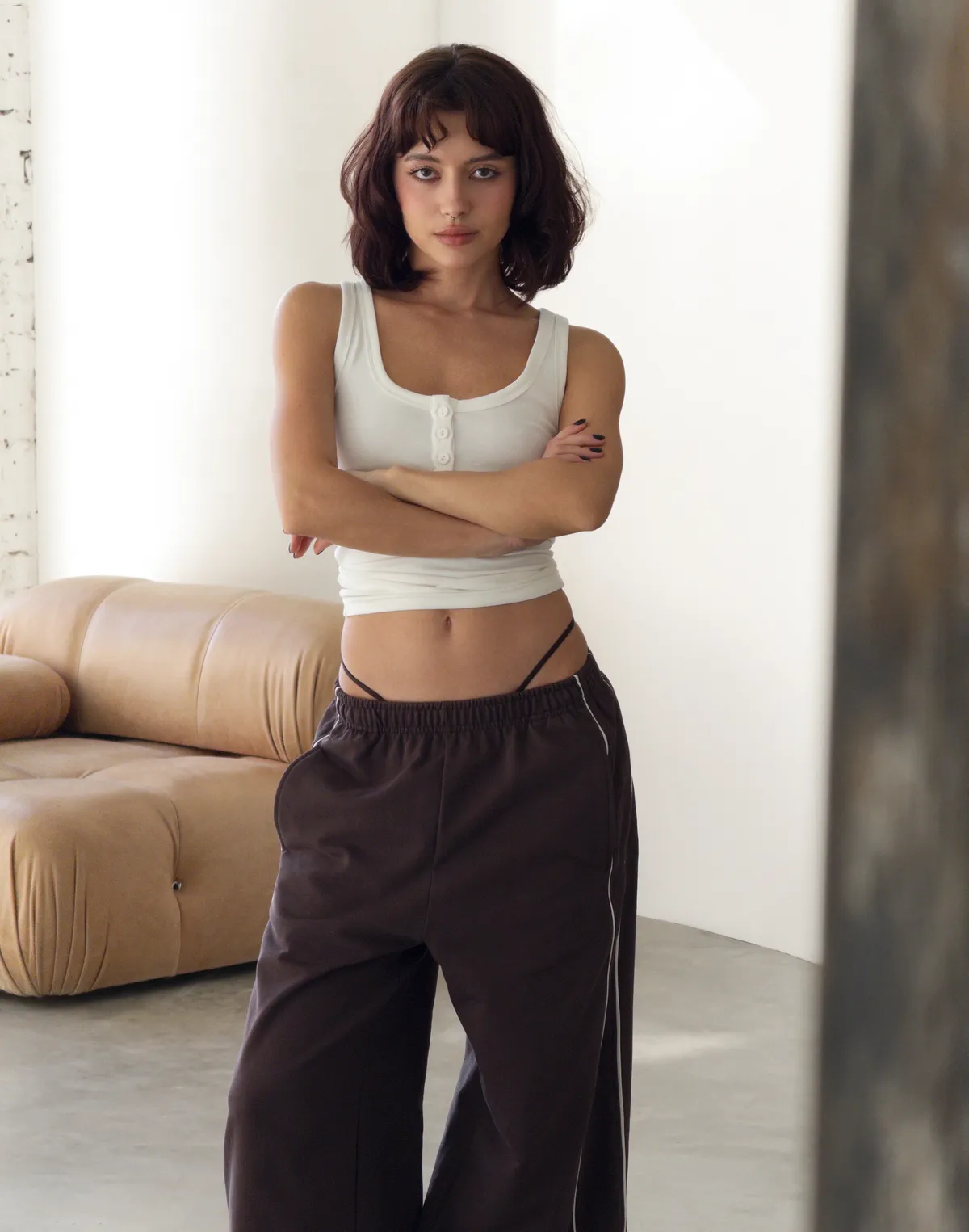 Майка жіноча по фігурі бавовняна з ґудзиками, шампань - Фото 5