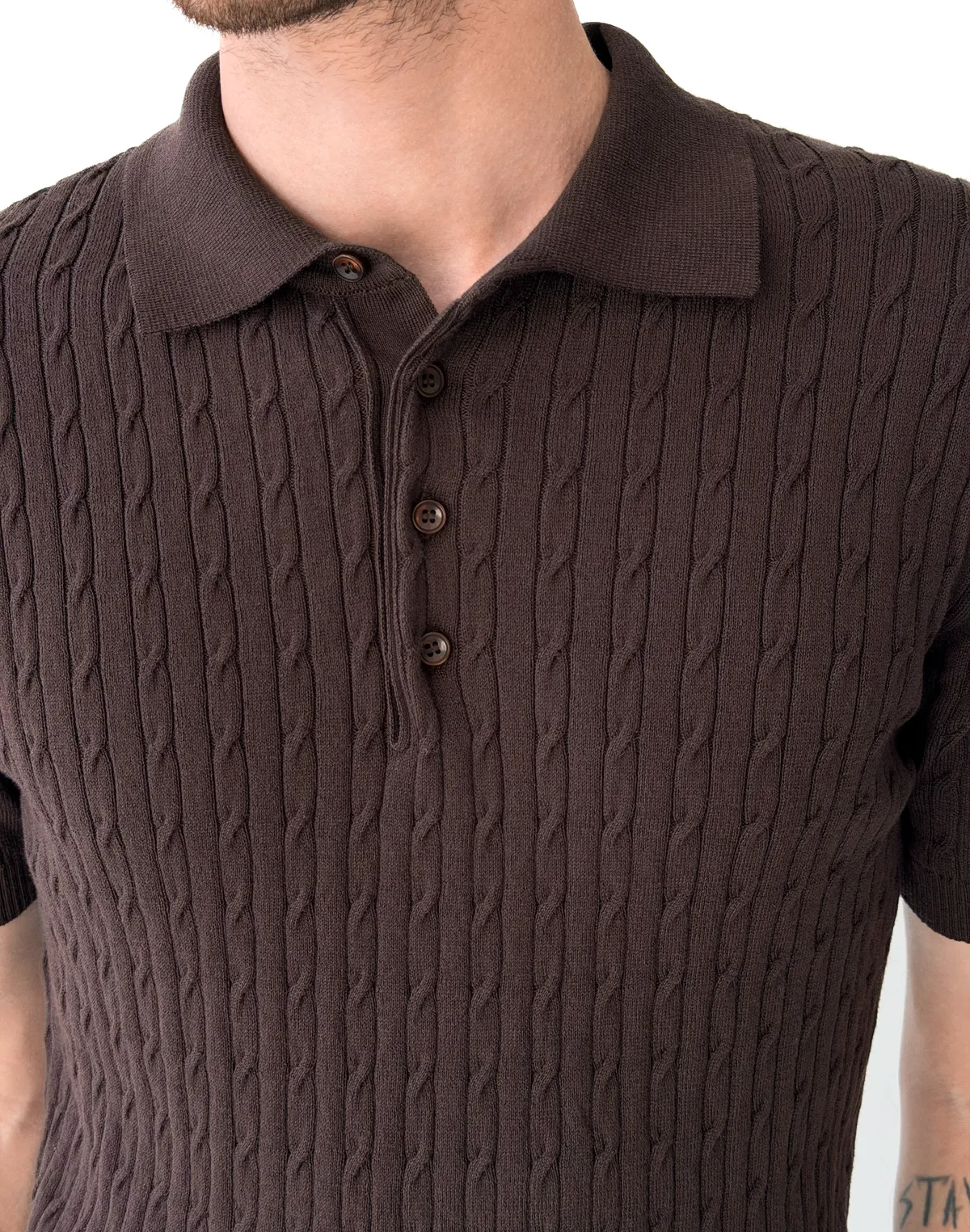 Чоловіче поло на ґудзиках текстуроване, шоколад - Фото 5