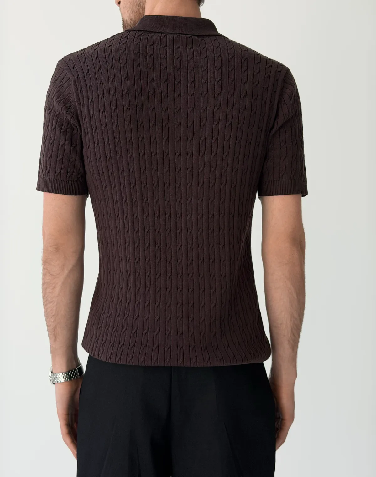 Чоловіче поло на ґудзиках текстуроване, шоколад - Фото 2