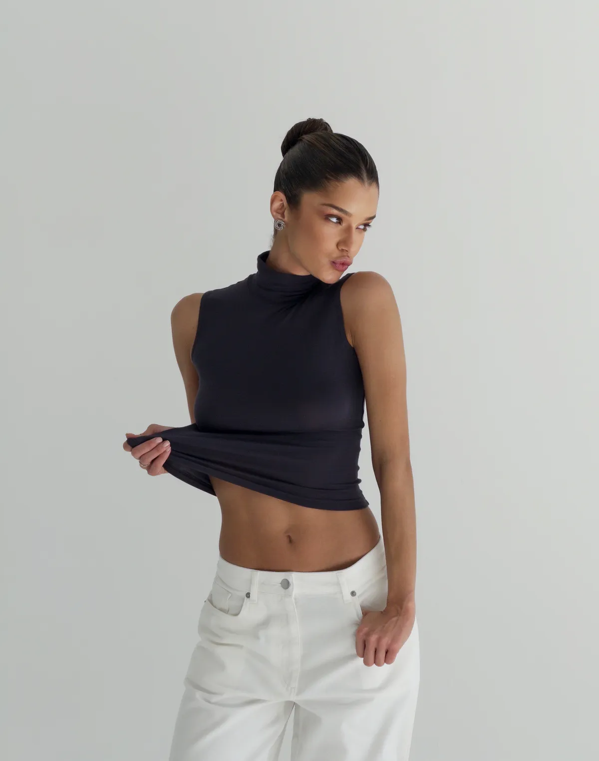 Майка під горло з кашеміром у складі, графітова - Фото 3