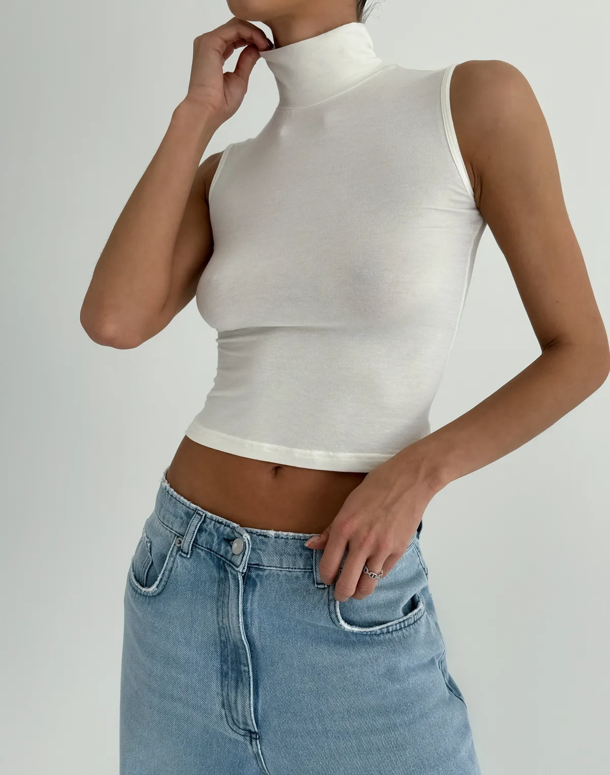 Майка під горло з кашеміром у складі, шампань - Фото 1