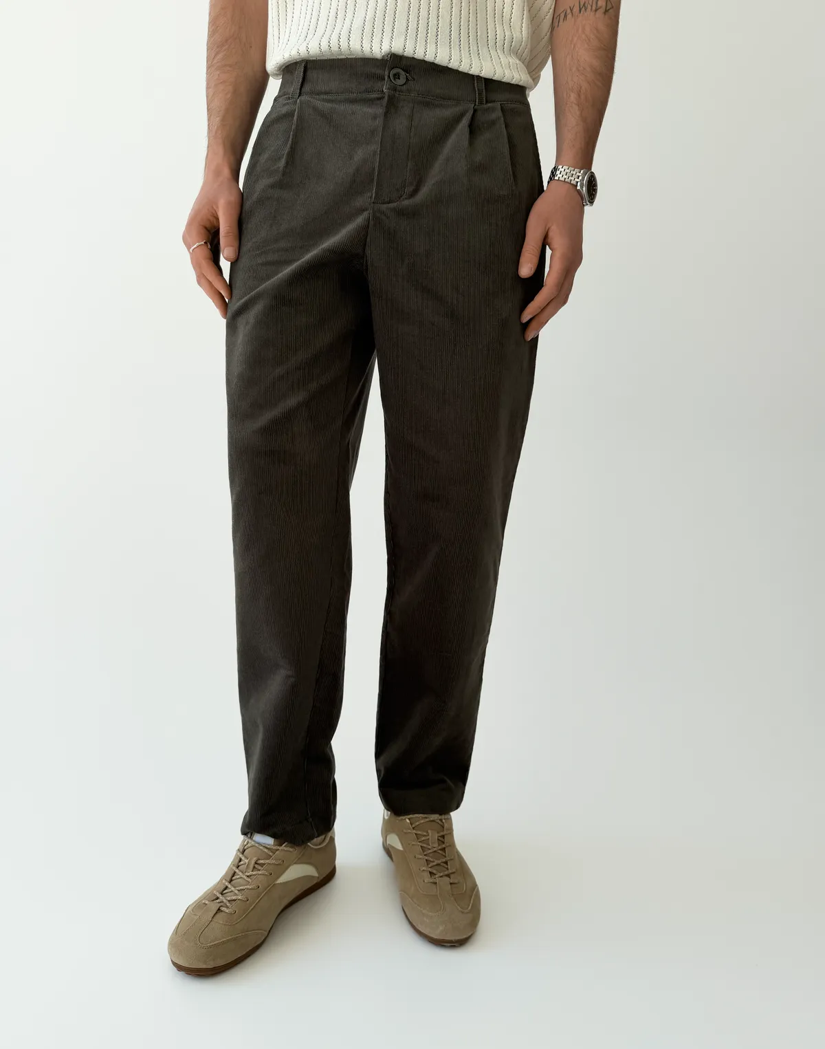 Базові чоловічі брюки вельветові, асфальт - Фото 1