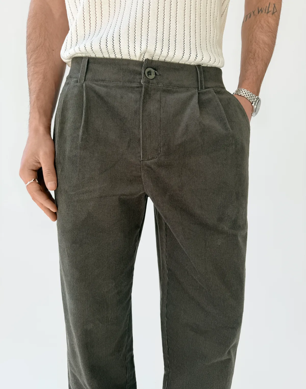 Базові чоловічі брюки вельветові, асфальт - Фото 6