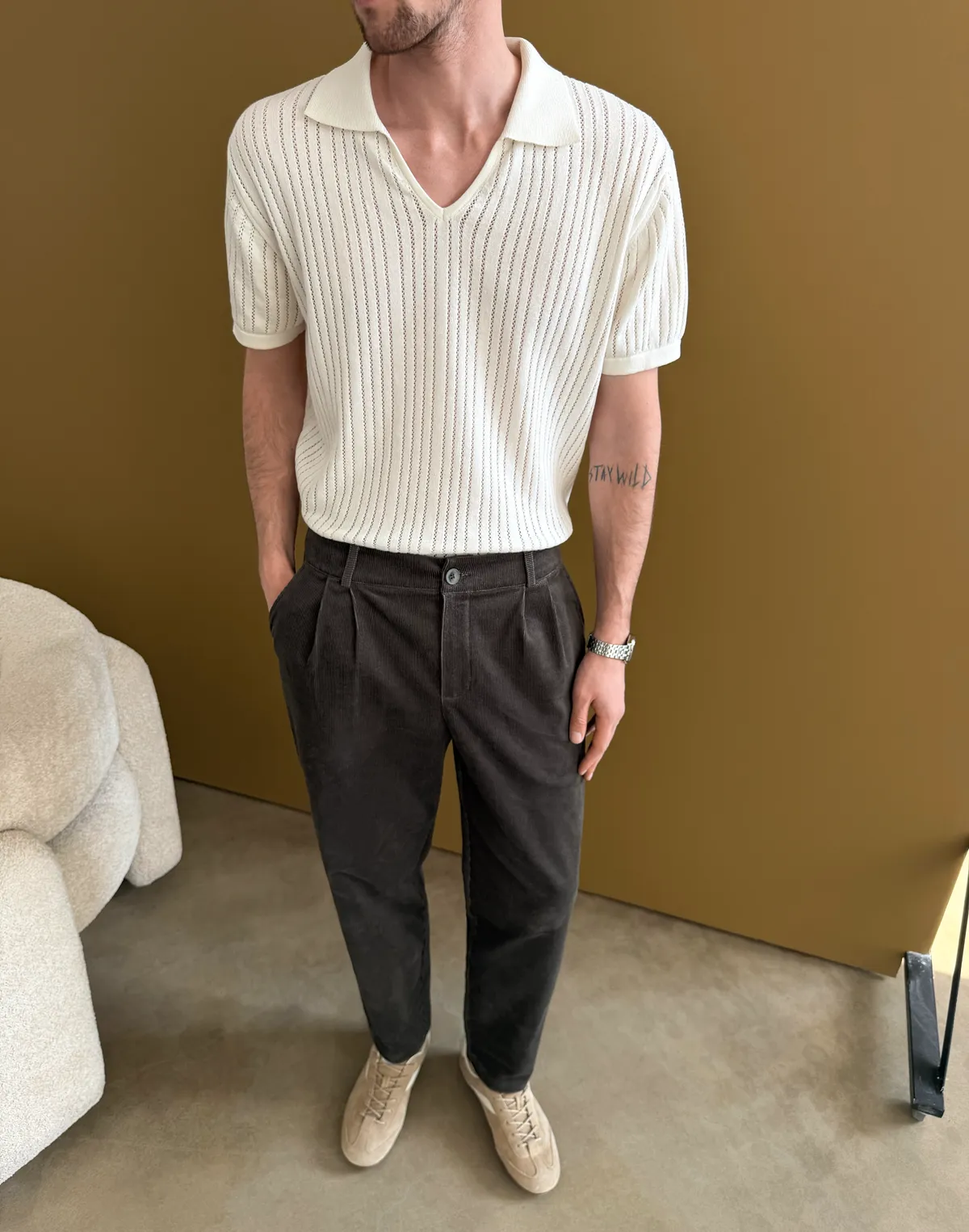 Базові чоловічі брюки вельветові, асфальт - Фото 3