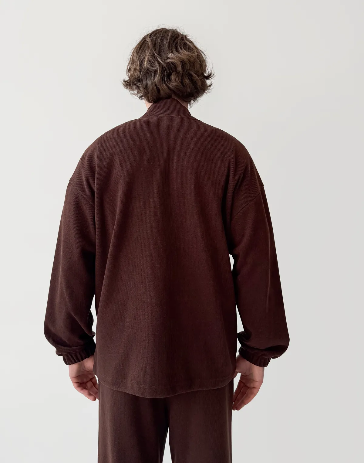 Зіпер без капюшону з текстурованої тканини у рубчик, шоколадний - Фото 2